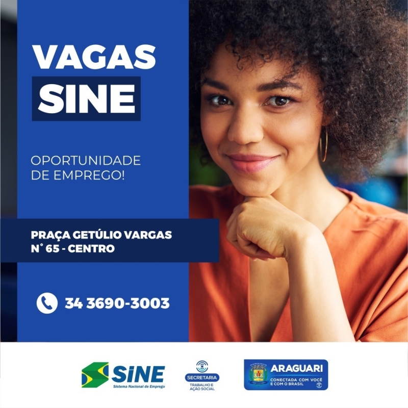 Açougueiro- Experiência Comprovada na CTPS, Atendimento ao Balcão - Salário: R$1.800,00.  Ajudante de Carga e Descarga de Mercadorias- Experiência na Área, Disponibilidade de Horário- Salário: R$1.421,67.  Ajudante de Obras- Experiência na Área - Salário: R$1.212,00.  Arrematadeira- Experiência na Área, Revisão de Costuras- Salário: R$1.212,00.  Atendente de Balcão- Experiência na Área, Disponibilidade de Horário- Salário: R$1.352,00.  Auxiliar de Cozinha- Experiência na Área, Fazer Sanduíche e Açaí, Disponibilidade de Horário- Salário: R$1.400,00.  Auxiliar de Escritório- Experiencia na Área, Desejável CNH “B”, Conhecimento em Informática e RH- Salário: R$1.400,00.  Auxiliar de Limpeza- Experiencia na Área, Vaga Exclusiva para PCD (Pessoa com Deficiência) - Salário: R$1.212,00.  Auxiliar de Limpeza- Experiência na Área- Salário: R$1.300,00.  Auxiliar de Linha de Produção- Experiencia na Área, Fabricação de Iogurtes- Salário: R$1.300,00.  Auxiliar de Linha de Produção- Experiencia na Área- Salário: R$1.212,00.  Auxiliar de Linha de Produção- Experiência na Área, Carregamento, Organização e Outros- Salário: R$1.500,00.  Auxiliar de Linha de Produção- Experiência na Área, Vaga Exclusiva para PCD (Pessoa com Deficiência) - Salário: R$1.285,00.  Auxiliar de Linha de Produção- Experiência na Área, Trabalhar Com Ferramentas e Pintura em Geral- Salário: R$1.500,00.  Auxiliar de Padeiro- Experiência Comprovada na CTPS, Preparo, Organização, limpeza, Disponibilidade de Horário- Salário: R$1.316,19.  Auxiliar de Pizzaiolo- Experiência na Área, Pizzas Pré-Prontas, Disponibilidade de Horário- Salário: R$1.400,00.  Auxiliar Mecânico de Ar Condicionado- Experiência na Área, Disponibilidade de Horário, CNH “B” - Salário: R$1.691,98.  Balconista- Experiência na Área, Atendimento, Informática Básica- Salário: R$1.212,00.  Copeiro de Hospital- Experiência na Área, Vaga Exclusiva Para PCD (Pessoa com Deficiência) - Salário: R$1.212,00.  Costureira de Máquinas Industriais- Experiência Comprovada na CTPS, Costura em Geral- Salário: R$1.417,00.  Costureira de Máquinas Industriais- Experiência Comprovada na CTPS, Almofadas, Cortinas e Colchas em Geral- Salário: R$1.500,00.  Costureira Geral- Experiência Comprovada na CTPS- Salário: R$1.212,00.  Eletricista de Instalações Comerciais e Residenciais- Experiência Comprovada na CTPS- Salário: R$ 1.832,60.  Empacotador a Mao- Experiência na Área- Salário: R$1.316,95.  Empacotador a Mão- Experiência na Área – Salário: R$1.316,19.  Empregado Doméstico- Experiência na Área- Salário: R$1.212,00.  Empregado Doméstico- Experiência Comprovada na CTPS- Salário: R$1.212,00.  Empregado Doméstico- Experiência na Área, Arrumar e Cozinhar- Salário: R$1.212,00.  Estoquista- Experiência na Área, CNH “B”- Salário: R$1.300,00.  Magarefe- Experiência Comprovada na CTPS, Abate e Desossa, Disponibilidade de Horário- Salário: R$2.124,55.  Mecânico de Autos em Geral- Experiência na Área- Cambio e Motor- Salário: R$1.500,00.  Mecânico de Autos em Geral- Experiência Comprovada na CTPS, Câmbio e Motor- Salário: R$1.500,00.  Mecânico de Máquinas Pesadas- Experiência Comprovada na CTPS- Salário: R$2.200,00.  Mecânico de Suspensão- Experiência na Área, Alinhamento, Balanceamento, Suspensão e Freios- Salário: R$1.300,00.  Montador e Instalador de Assessórios- Experiência na Área, CNH “A” e “B”, Montagem de Cortinas Persianas- Salário: R$1.312,00.  Motorista de Caminhão Basculante-  Experiência Comprovada na CTPS, Cargas Volumosas e Pesadas, CNH “D”- Salário: R$1726,82.  Operador de Caixa-  Experiencia na Área, Disponibilidade de Horário- Salário: R$1.336,00.   Operador de Caixa Lotérico-  Experiência Comprovada na CTPS- Salário: R$1.267,00.  Operador de Caixa-  Experiência na Área, Disponibilidade de Horário- Salário: R$1.400,00.  Operador de Caixa-  Experiência na Área, Disponibilidade de Horário- Salário: R$1336,00.  Operador de Máquinas de Construção Civil e Mineração-  Experiência na Área, CNH “D” e “E”- Salário: R$2.588,52.  Operador de Pá Carregadeira-  Experiência na Área, Curso Com Certificado- Salário: R$2,067,00.  Pedreiro-  Experiência na Área, Estruturas de Alvenaria, Revestimento, Contra Piso- Salário: R$2.100,51.  Pedreiro de Acabamento-  Experiência Comprovada na CTPS- Salário: R$2.037,00.  Pintor de Obras- Experiência Comprovada na CTPS- Salário: R$1.832,60.  Recepcionista Atendente- Experiência na Área, Vaga Exclusiva Para PCD (Pessoa com Deficiência) - Salário: R$1.212,00.  Serralheiro de Alumínio- Experiência na Área, Fabricação e Montagem de Portas e Janelas- Salário: R$1.300,00.  Servente de Obras- Experiência Comprovada na CTPS- Salário: R$1.558,62.  Técnico em Planejamento de Obras  de Infraestrutura de Estradas- Experiência na Área, Serviços Diários da Obra, Planejamento, Controles Internos- Salário: R$3.000,00.  Técnico em Segurança do Trabalho- Experiência Comprovada na CTPS- Salário: R$2.500,00.  Técnico em Segurança do Trabalho- Experiência Comprovada na CTPS- Salário: R$2.600,00.   Vendedor Interno- Experiência na Área, Produtos Agropecuários- Salário: R$1.450,00.  Vendedor Pracista-  Experiência na Área, TV por Assinatura, Banda Larga, Telefone Fixo- Salário: R$1.356,06.   Os candidatos devem comparecer ao SINE portando a carteira de trabalho, RG e CPF. As vagas estão sujeitas à alterações. Para mais informações consulte nos guichês de atendimento.